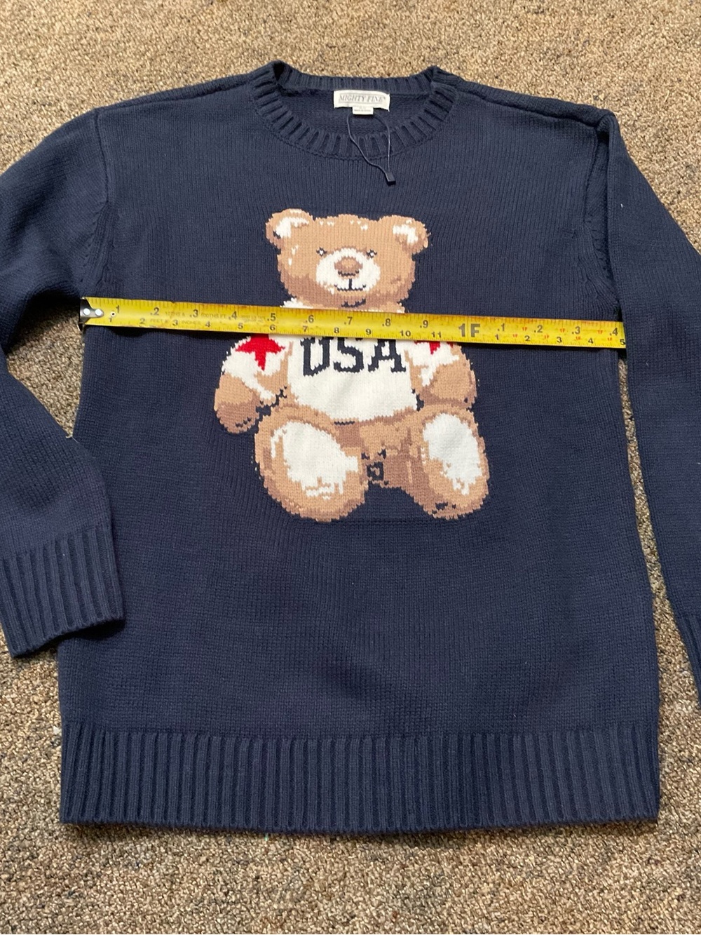 Mighty Fine pullover sweater NWOT teddy bear USA Navy Blue